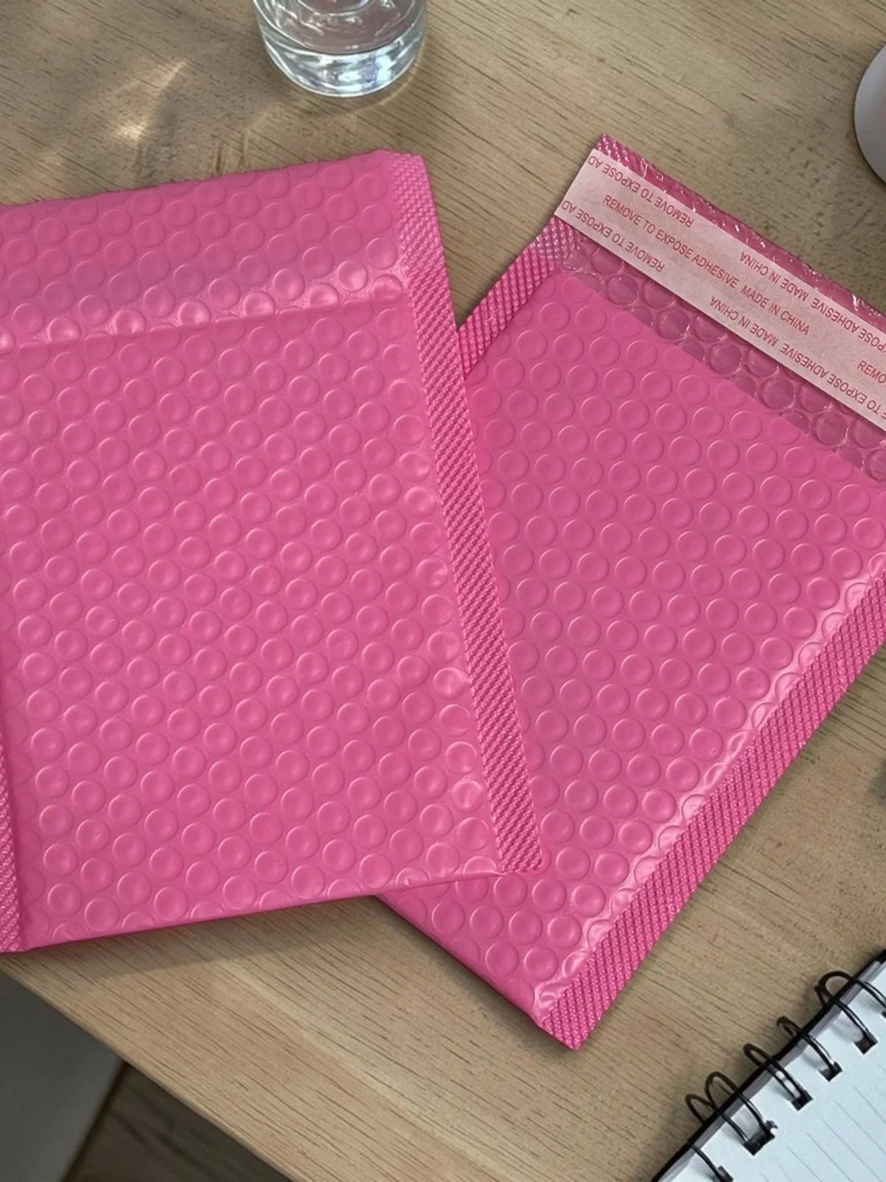 6”x5” Bright Pink Bubble Mailers - Pack of 10 plus 10 Thank You Stickers